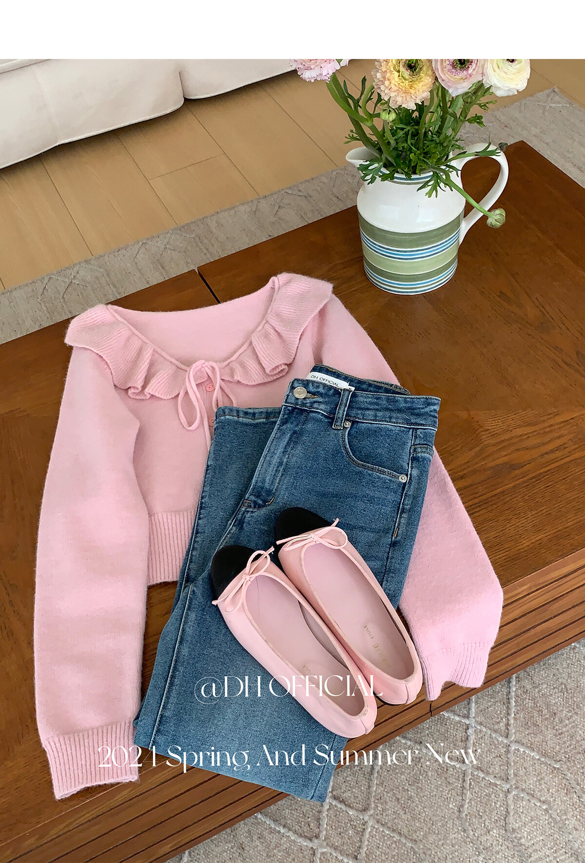 High Waist Flared Jeans Women's Spring Blue Cotton Stretch Denim Floral Print Supermodel Pants Straight Leg Trousers · v2