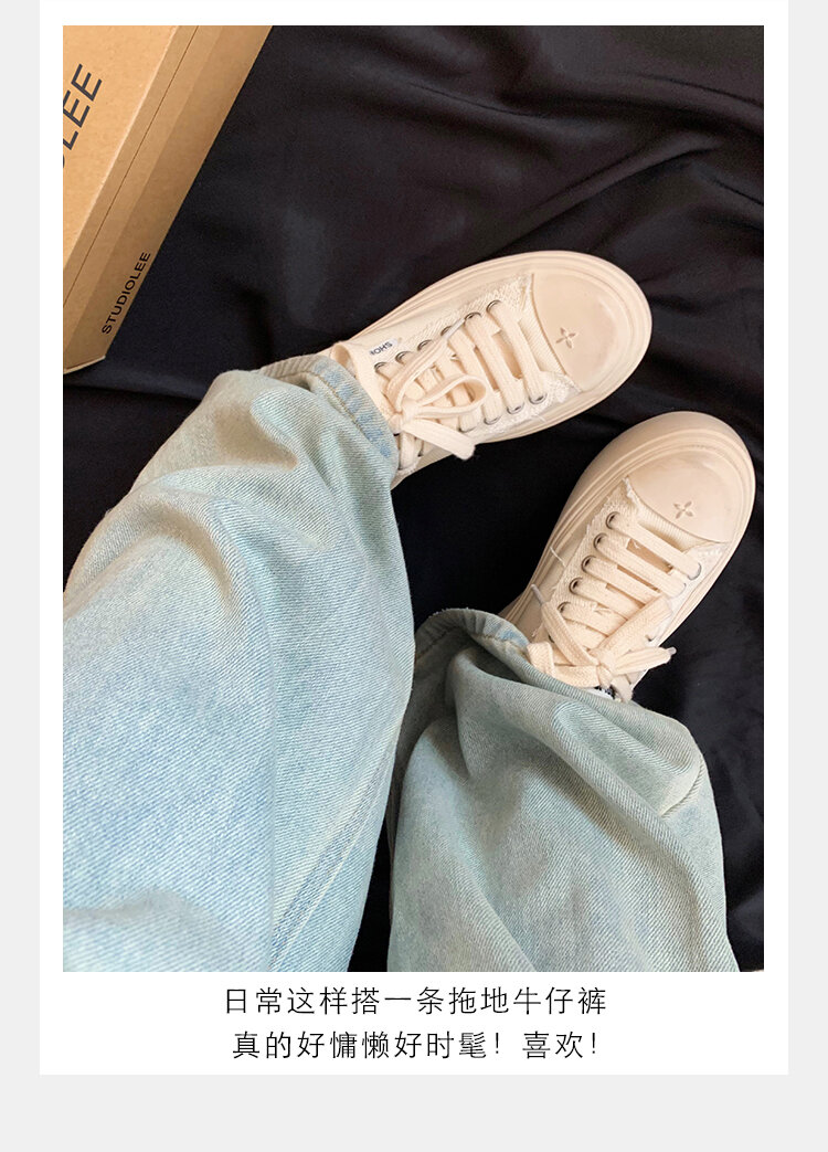 Women's Low Top round Toe Laced Canvas Shoes Thick Bottom Cross Pattern White Sneakers Worn in Dirty Looking Shoes · v11