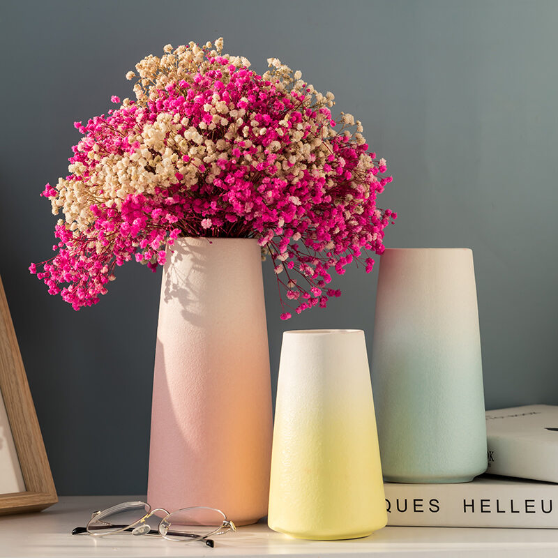 Creative Gradient Pink Wide Mouth Ceramic Vase