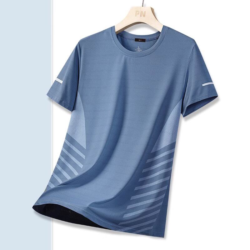 Men's Summer Ice Silk Quick Dry T-Shirt Mesh Elastic Sports Short Sleeve Loose Breathable Casual Versatile Top Men's Wear. 