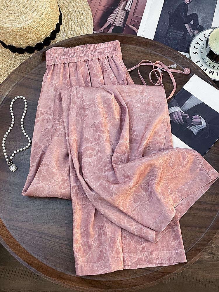 New Chinese Style Simple Sweet Drapey Wide Leg Pants Spring Pink Fashion High Waist Casual Versatile Straight Cut Trousers · v2