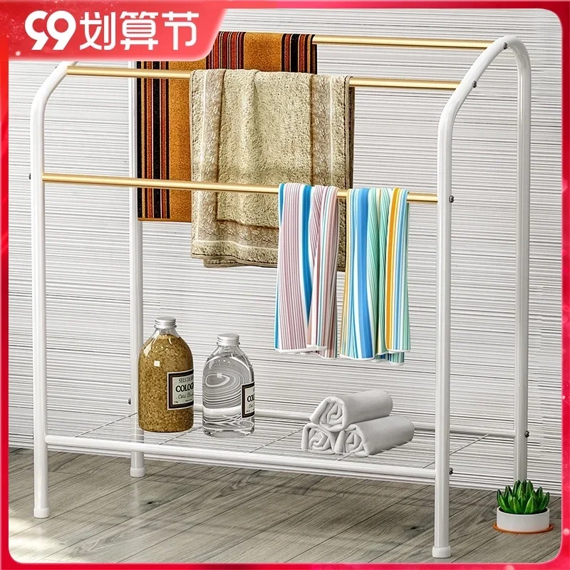 Towel Rack Floor-Type Bathroom Storage Rack Bathroom Clothes Hanger Punch-Free Toilet Bath Towel Rack Kitchen Towel Bar