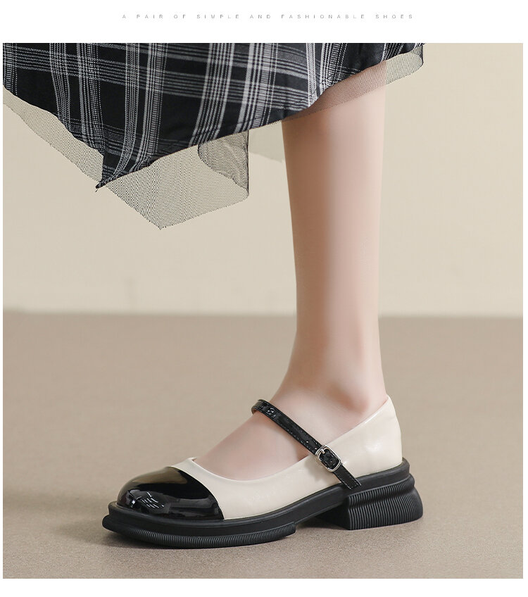 Genuine Leather Mary Janes Women's Shoes Spring Summer British Style Flats Large Size 41 for Skirts Thick Bottom Small Leather Shoes · v9