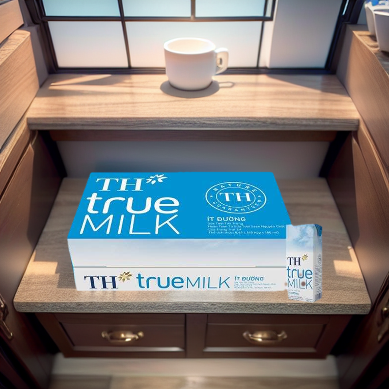 Thùng sữa tươi tiệt trùng TH truemilk ít đường 180ml