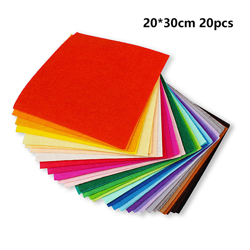 【P】20Pcs Soft Felt Fabric Sheet 20Color Patchwork Sewing DIY Craft Squares Nonwoven 1mm Thick Handmade Fabric Weaving