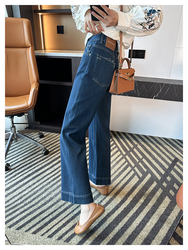 The Style Is Too Good! Retro Blue Straight-leg Denim Female 2024 Autumn New Arrival Ninth Loose Slim Looking Loose Pants · v2