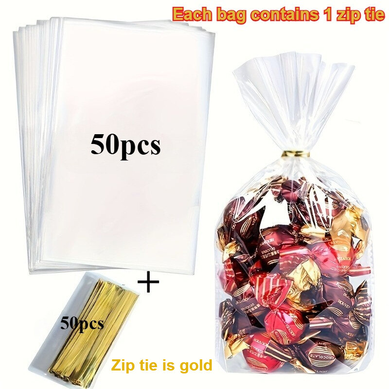 50pcs Transparent Gift Bags with Rotating Strap Design Perfect for Family Gatherings Holiday Presents Birthday Celebrations