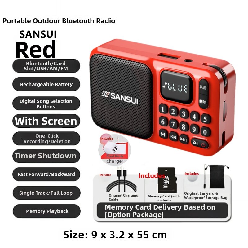 Portable Sansui F75 Mini Bluetooth Speaker with Card Slot Timer