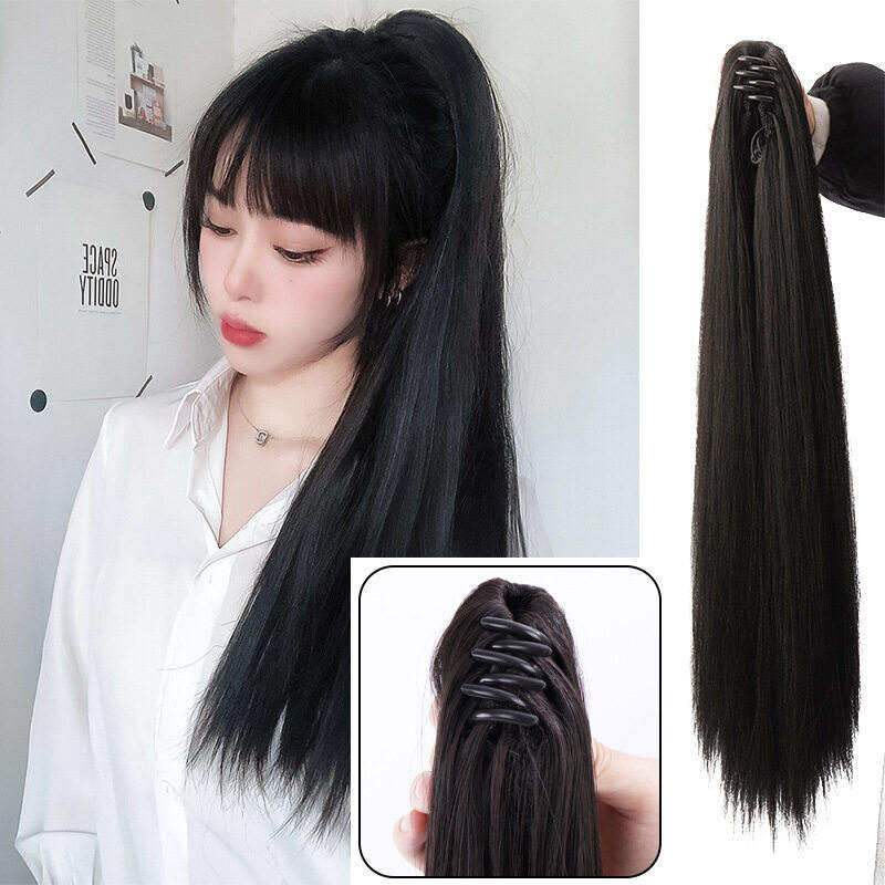 Tóc Giả Dài tổng hợp tóc đuôi ngựa thẳng kẹp tóc răng cưa trong phần mở rộng tóc mịn màu đen tự nhiên tóc giả màu nâu cho phụ nữ