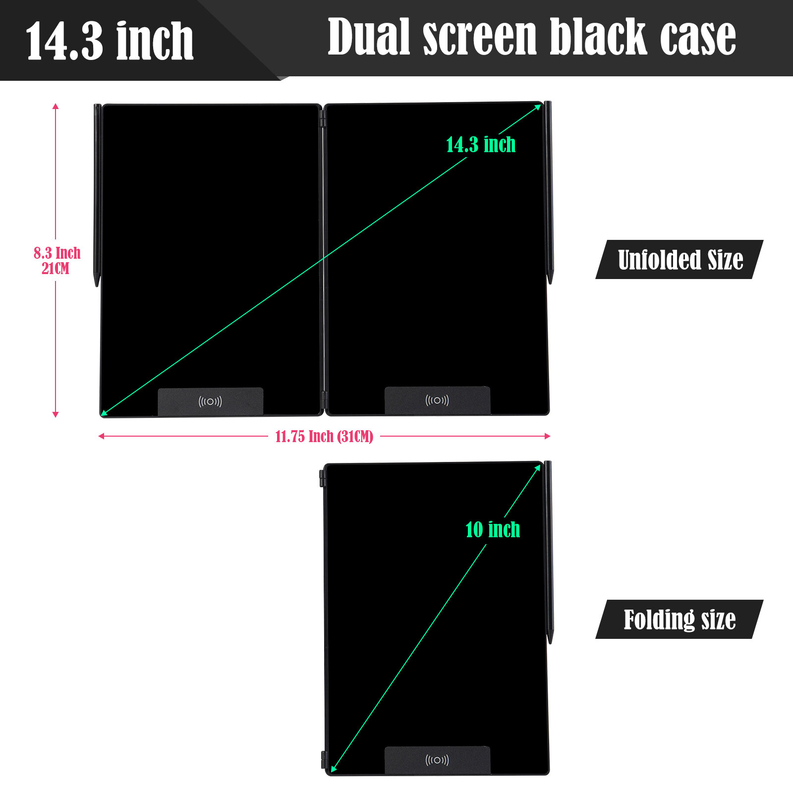 14.3-Inch Folding LCD Handwriting Writing Tablet with Split Screen Erasable Electronic Drawing Board and Note Book