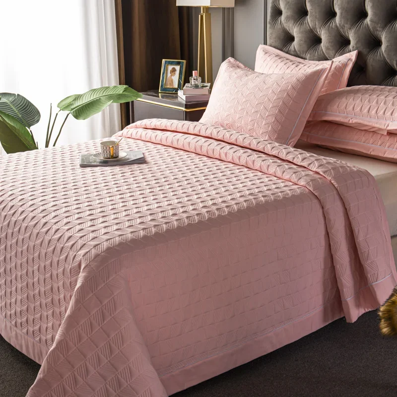 Korean-style Ins Simple Three-Piece Bed Cover Set Pure Color Quilted Thick Quilted Bed Sheets Member bei europfine shuang ren chuang pu Cover Blanket