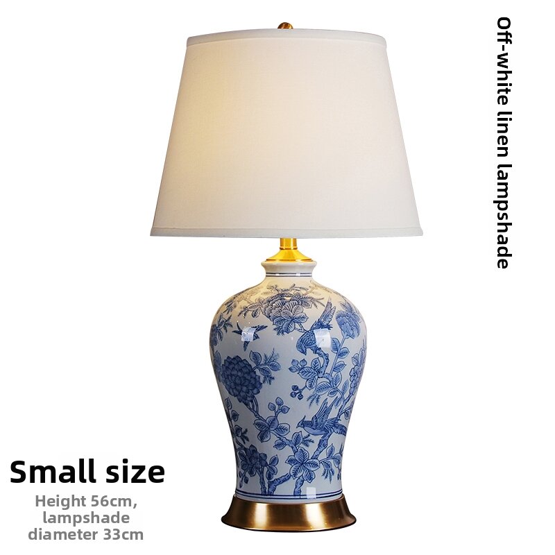 New Chinese Style Blue and White Ceramic Table Lamp Copper Base