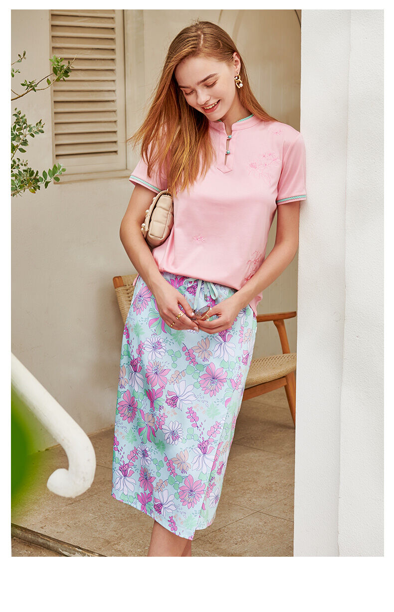 Versino, haftowana koszulka polo z krótkim rękawem w stylu chińskim, damska lato New Arrival, uniwersalna, codzienna bawełniana, smukła krój