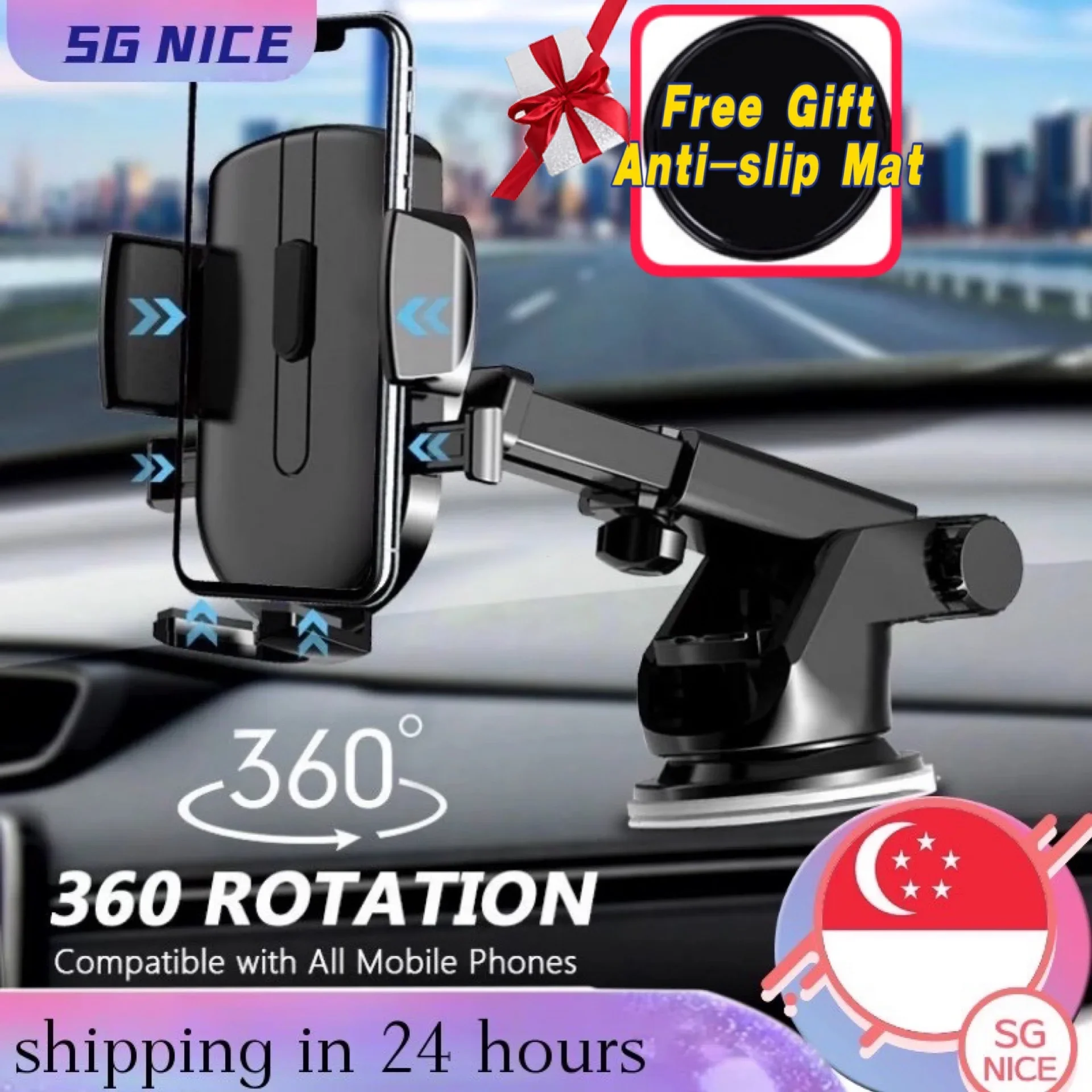 SG stock 🚗Universal 360 Rotation Car Mount Holder/Air Vent Windshield Dashboard Mobile Phone Mount