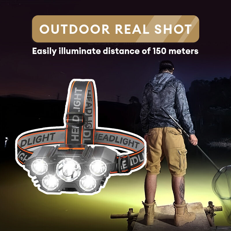 5 LED Headlamp,Rechargeable with Built in Battery, Strong Light,USB Headlight,For Camping Adventure Fishing Head Flashlight