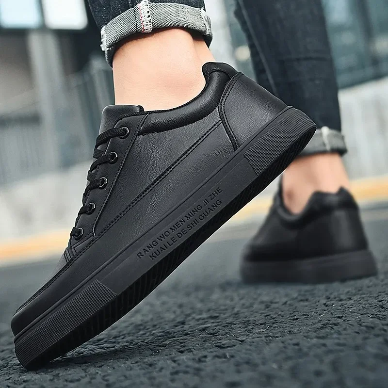 Chef Shoes Men's Non-Slip Waterproof Kitchen Special Work Tide Shoes All Black Board Shoes Men Soft Bottom Casual Leather Shoes
