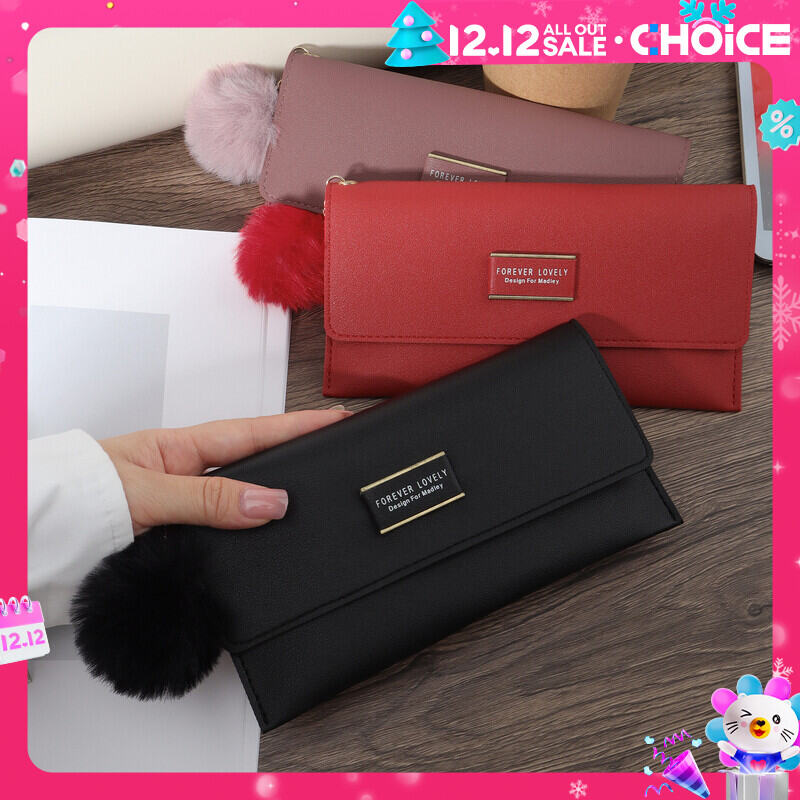 New Fashion Letter Hair Ball Decor Long Wallet Coin Pocket Long Wallet Bifold Women's Wallet with Multi Card Slot Women's Fashion PU Wallet Bags and Travel