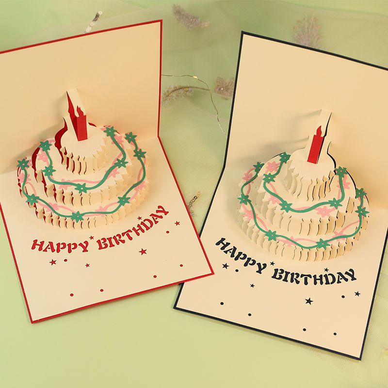 3D Birthday Card Creative Handwritten Cake Design Foldable High Aesthetic Value Ins Style Best Friend Gift Folding Greeting Card