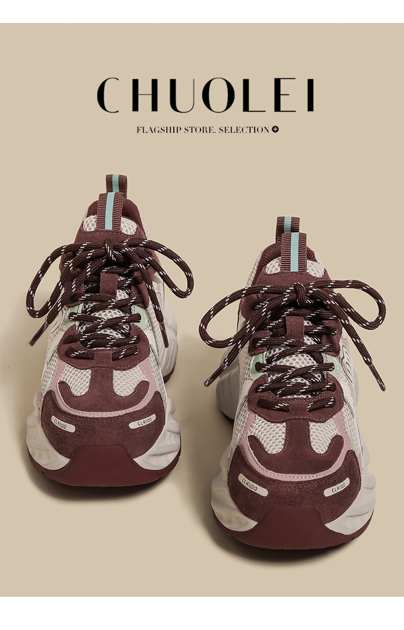 Scarpe da papà da donna con fondo spesso Abbigliamento sportivo casual Primavera 2025 Rosa Brutta e carina Tomaia in mesh con cuciture rialzate alla moda