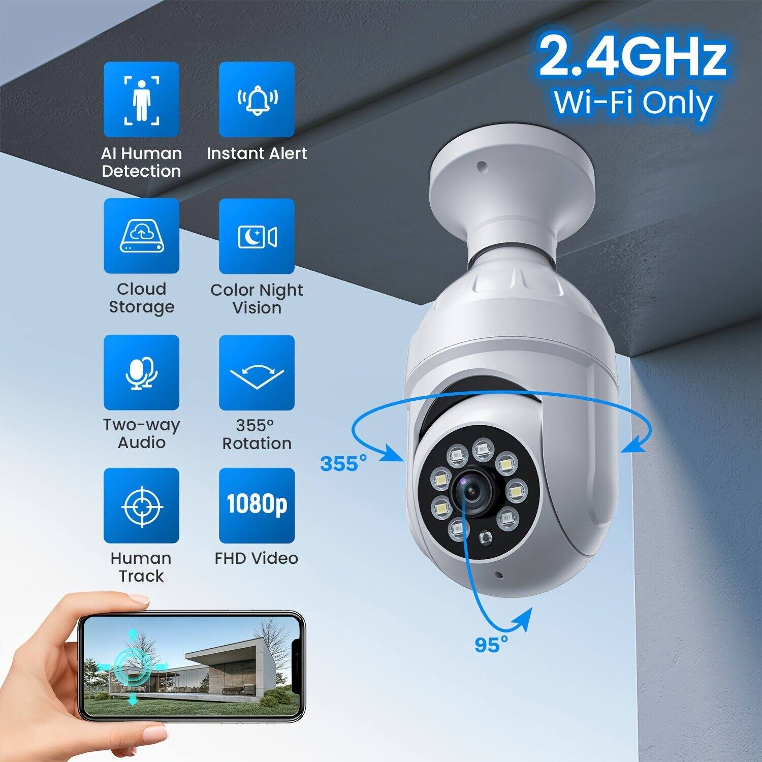 1080p Wireless Security Camera with AI Human Detection, Spotlights