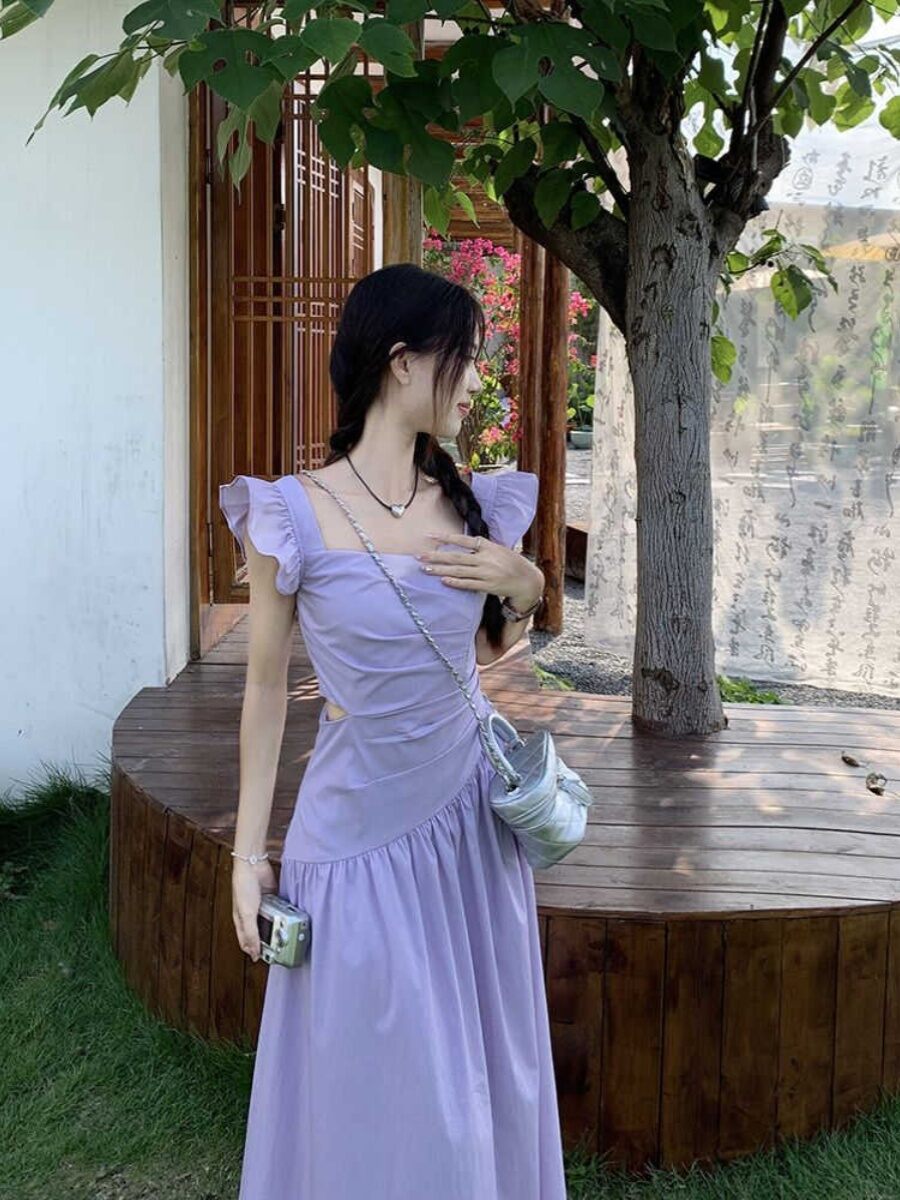 purple dress singapore Purple One Shoulder Dress