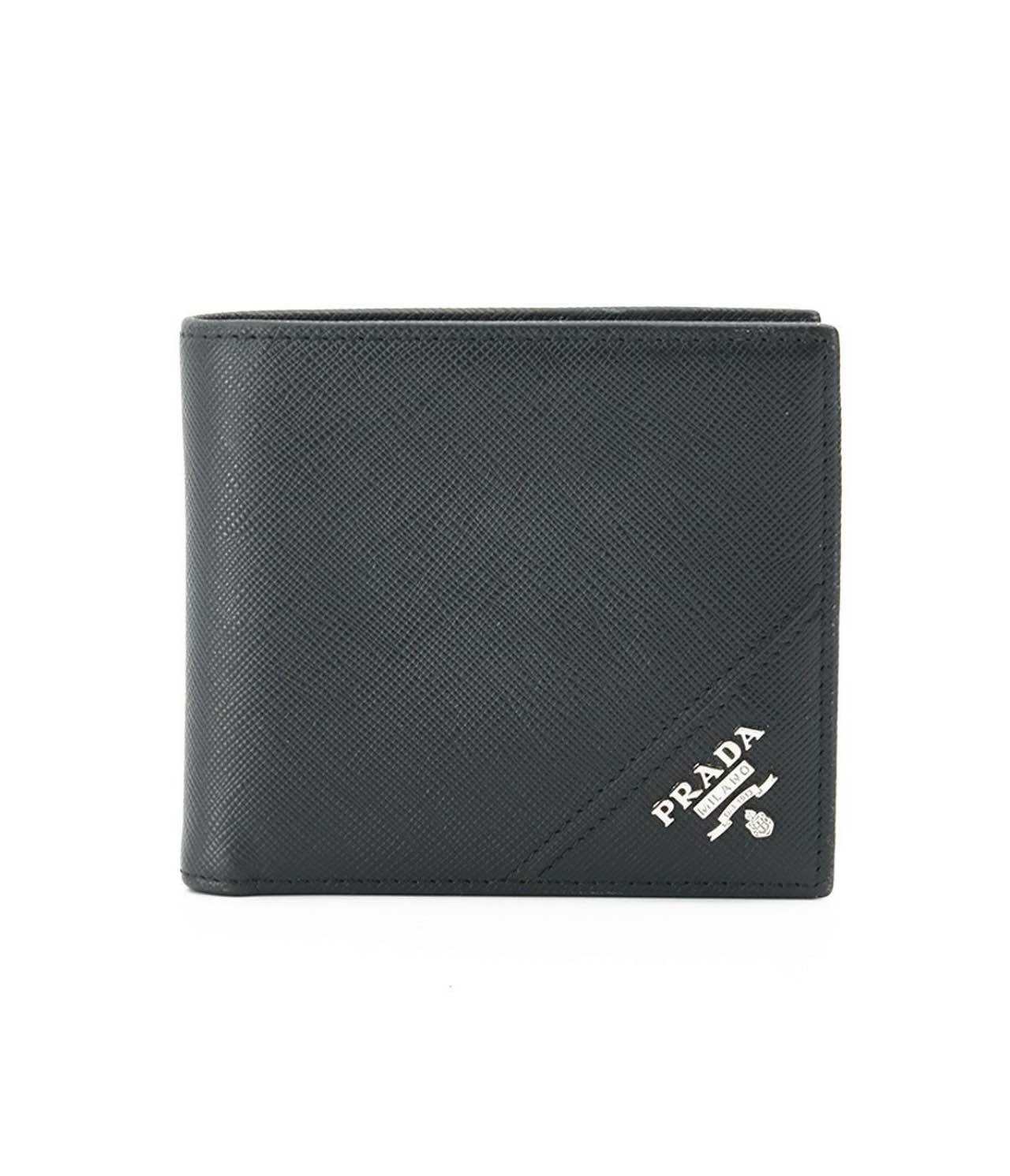 Prada Navy Blue Saffiano Lux Leather Money Clip Bi-fold Wallet