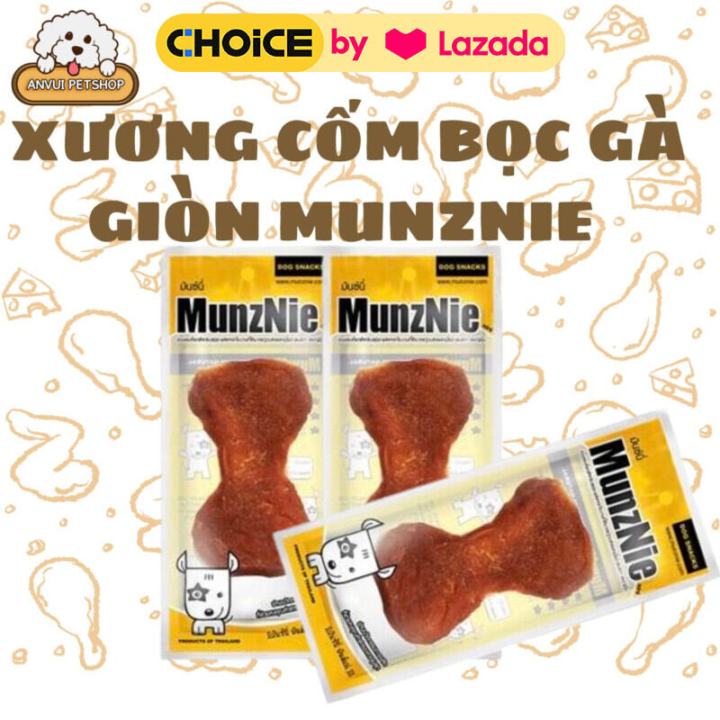 XƯƠNG CỐM DA BÒ BỌC GÀ GIÒN MUNZNIE CHO CHÓ MÈO CÂY 9CM