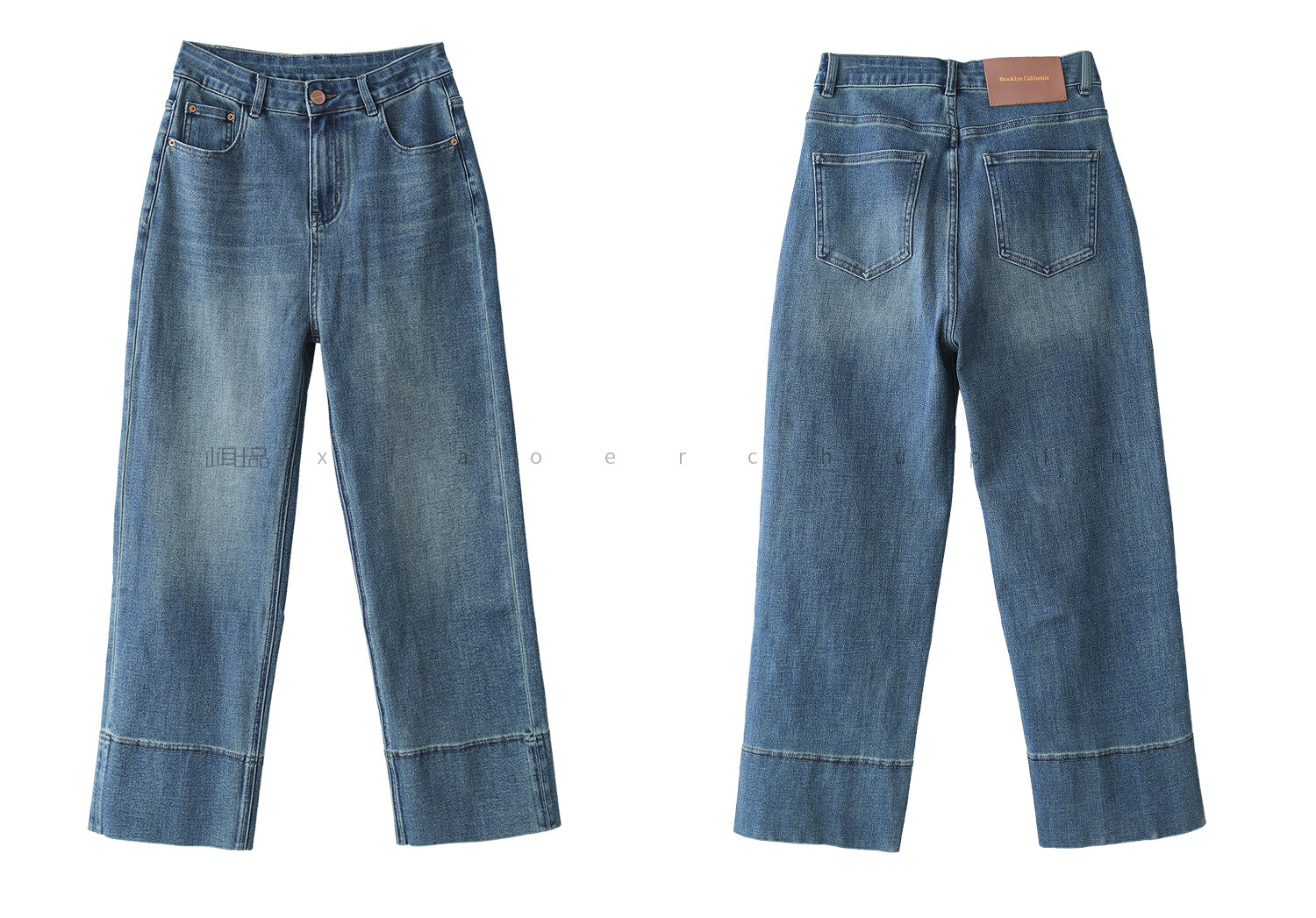 Slimming Straight Leg Jeans Women's Wide Hem Mixed Fiber Cotton Denim Pants Long Leg Effect Autumn Fashion Natural Waist Zipper