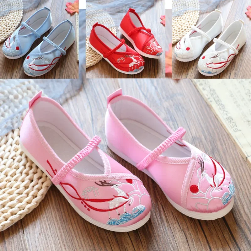 Old Beijing Cloth Shoes Child Girl Embroidered Shoes Chinese Style Student Dance Performance White Shoes Han Chinese Clothing Shoes