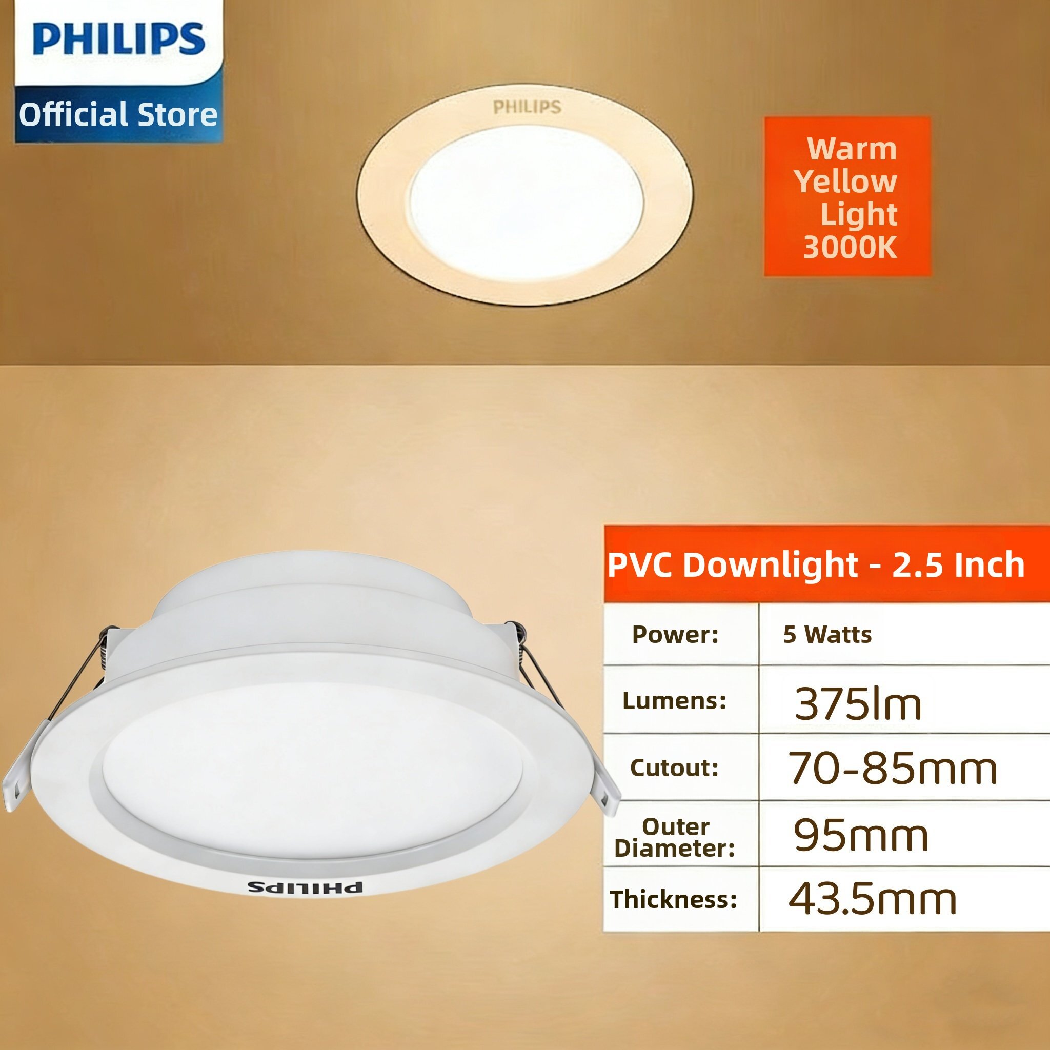 Philips | Energy Saving Ultra Bright Metal Thin LED Recessed Downlight