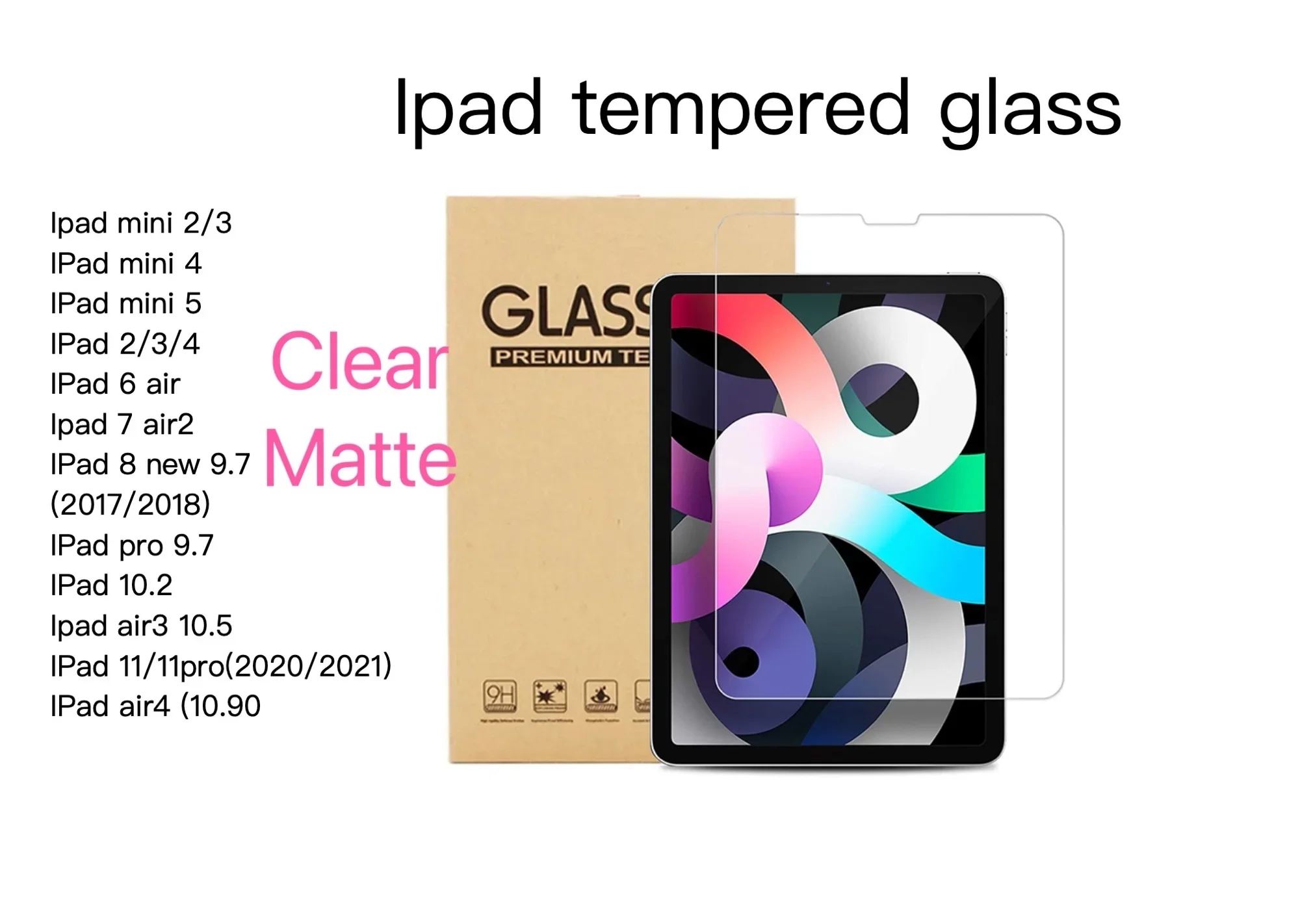 🌟[SG seller] IPad mini 2/3/4/5 iPad Air/air2/pro 9.7/new 9.7(2028) air3 10.5/air4 10.9/iPad 2/3/4 /iPad 10.2(7th) (8th) iPad 11(2018)(2020)(2021) clear /matte tempered glass screen protector