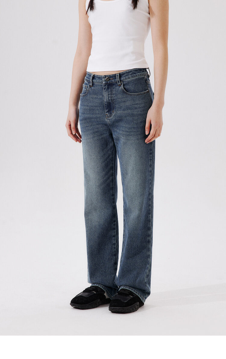 PSO Brand High Waist Straight Leg Blue Washed Denim Jeans Women's Elastic Slimming Pants Versatile Casual Trousers · v2