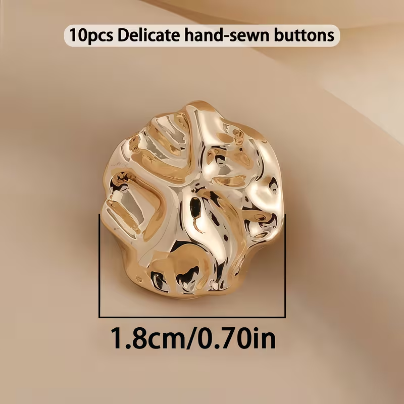 A set of 10 unique golden buttons in sizes 18mm 23mm and 25mm suitable for use in clothing decorations and handicraft project