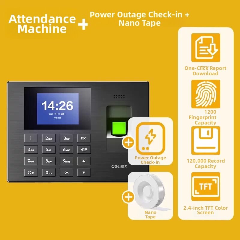 deli | Fingerprint Recognition Time Clock Machine for Office WeChat Integration