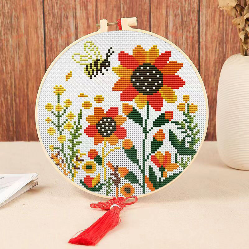 Autumn Sunflower Plant Embroidery Cross Stitch Kit Beginner Friendly