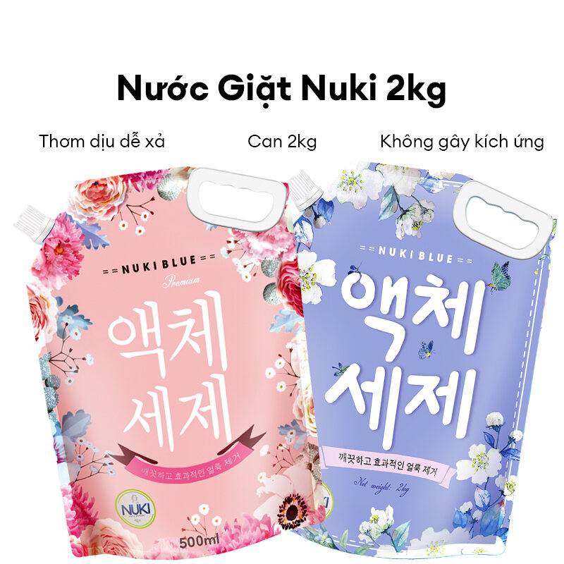 Nước Giặt Hàn Quốc Chính Hãng Thương Hiệu Nuki Blue 2kg Hương Thơm Dịu Nhẹ, Mềm Vải Không Gây Kích Ứng