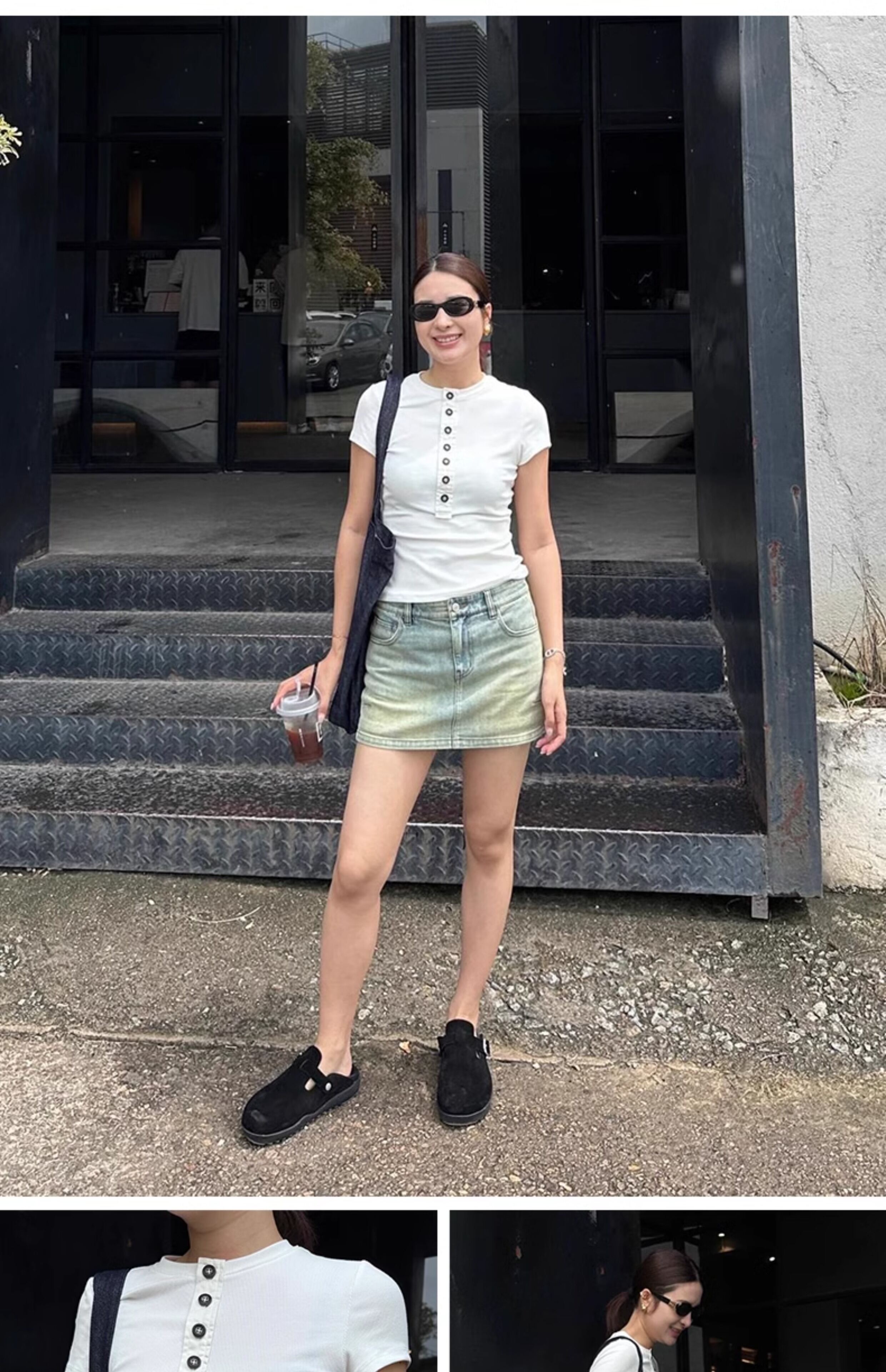 TROU NOIR Spring Summer New Style Women's Slim Fit White T-Shirt Henry Collar Short Sleeve Base Shirt round Neck Commute Simple · v3