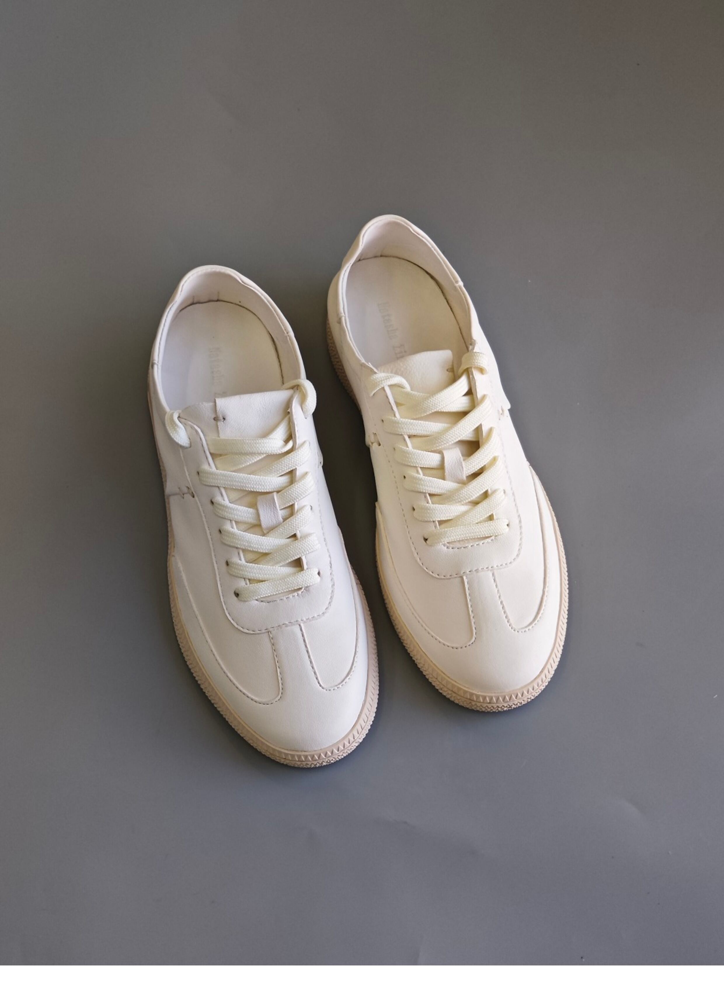 Amu Home Tannery Leather Sneakers Women's Casual Shoes round Toe Low Heel Deep Mouth Flat Bottom Stitched Together · v12