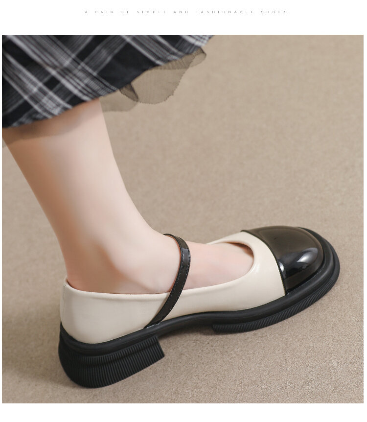 Genuine Leather Mary Janes Women's Shoes Spring Summer British Style Flats Large Size 41 for Skirts Thick Bottom Small Leather Shoes · v9