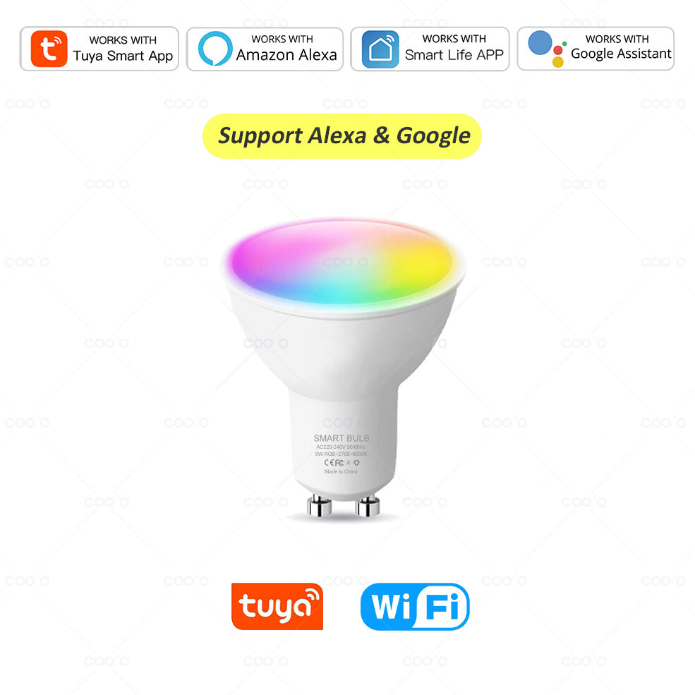 Tuya WiFi GU10 Smart LED Light Bulb Bluetooth GU10 Dimmable Lamps Smart Life App Control Spotlight Bulb Works With Alexa Google