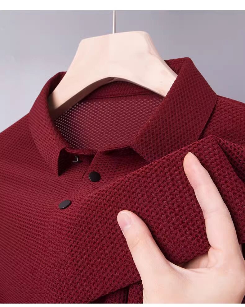 Polo rossa da uomo a manica corta per banchetto nuziale a manica lunga, business casual, vestibilità standard, alla moda, per papà e sposo