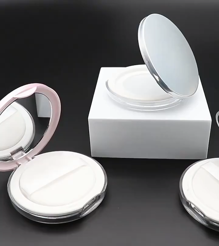 Plastic Loose Powder Compact Container with Velvet Powder puff Mirror and Elasticated Net Sifter, Empty Reusable Powder box, 5g Portable DIY Makeup Powder case