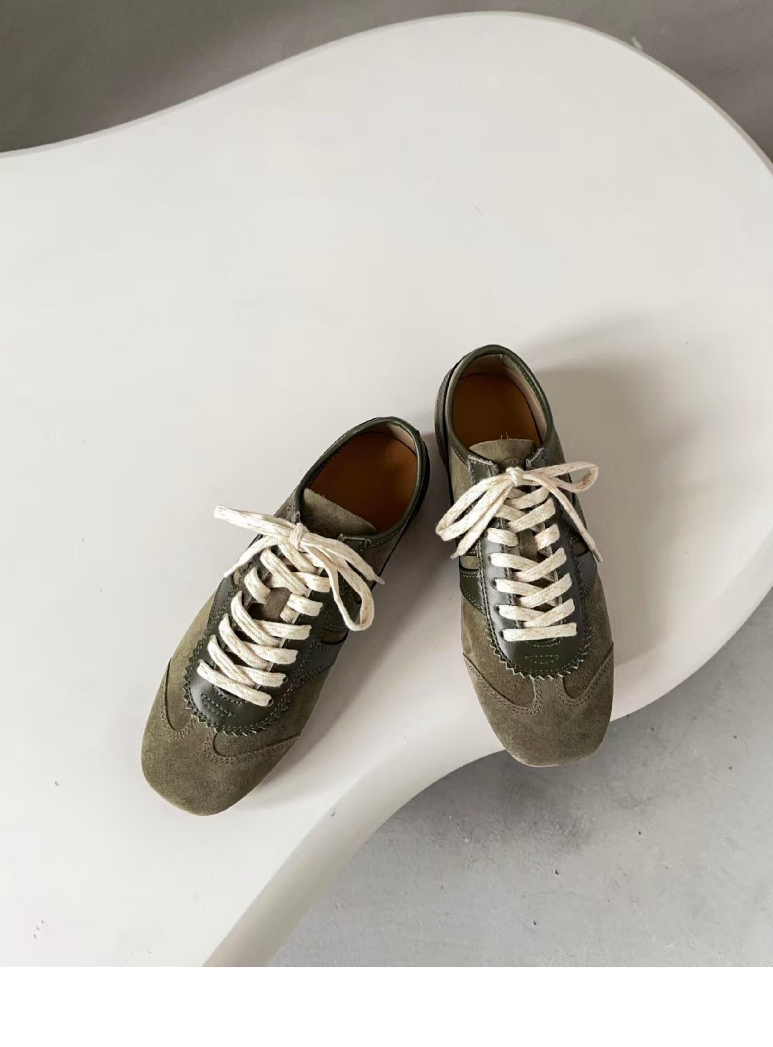 Olive Green Agam Shoes Deqin Casual Sneakers Women's Flat Bottom Sports Shoes Easy to Wear Comfortable Leather Interior · v12