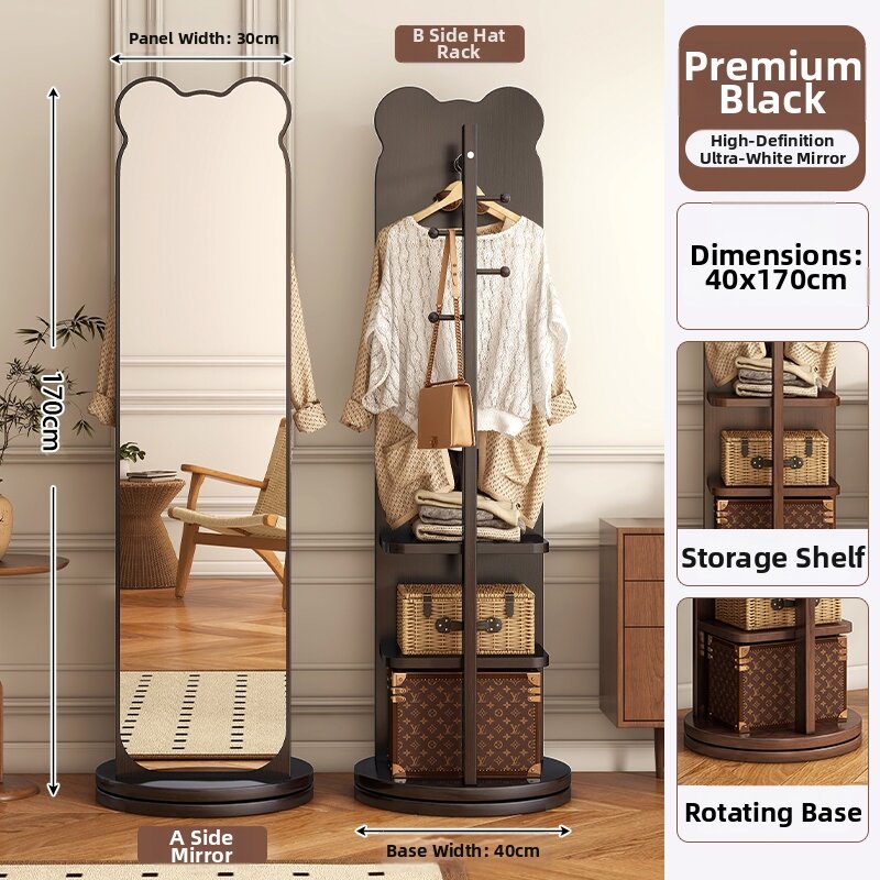 Rotatable Full Length Mirror with Coat Hanger