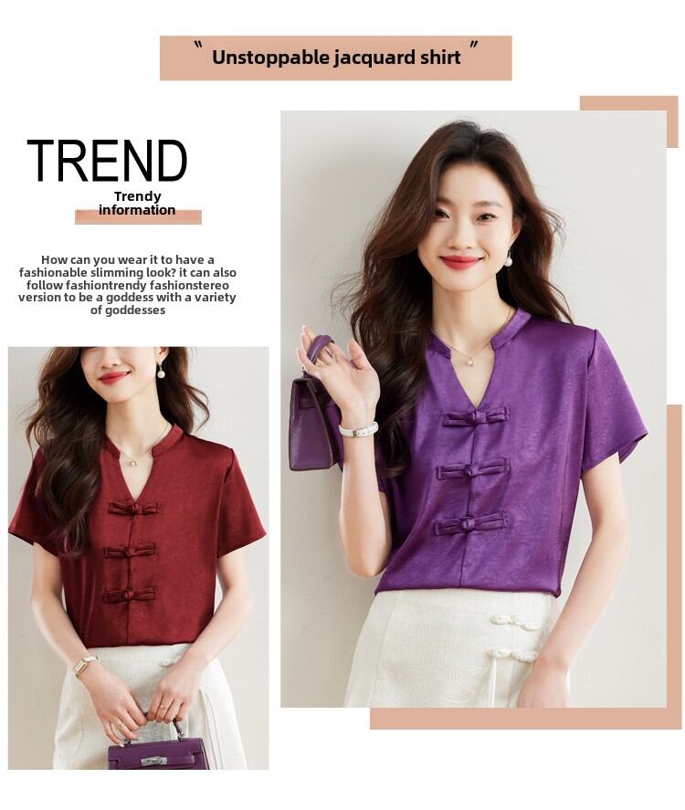 New Chinese Style Short Sleeve Shirt Women Summer 2025 New Fashion Black Embroidered Top Ladies Small Shirt Upper Body