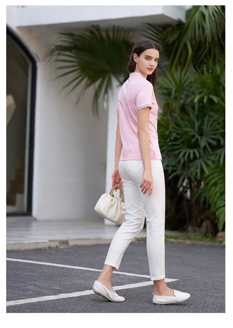Versino, haftowana koszulka polo z krótkim rękawem w stylu chińskim, damska lato New Arrival, uniwersalna, codzienna bawełniana, smukła krój