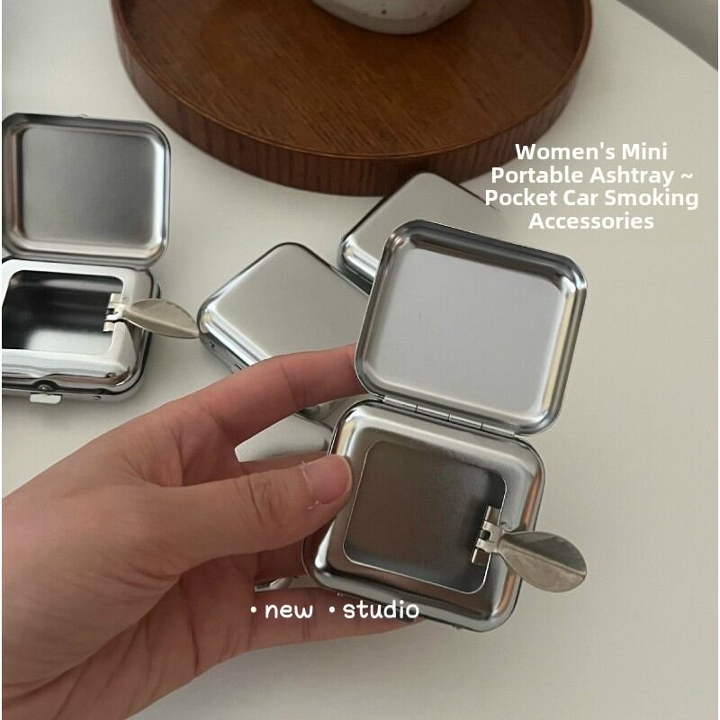 Mini Portable Stainless Steel Metal Outdoor Carried Ashtray Womens Small Fashionable Ash Box Creative Gift Ash Holder