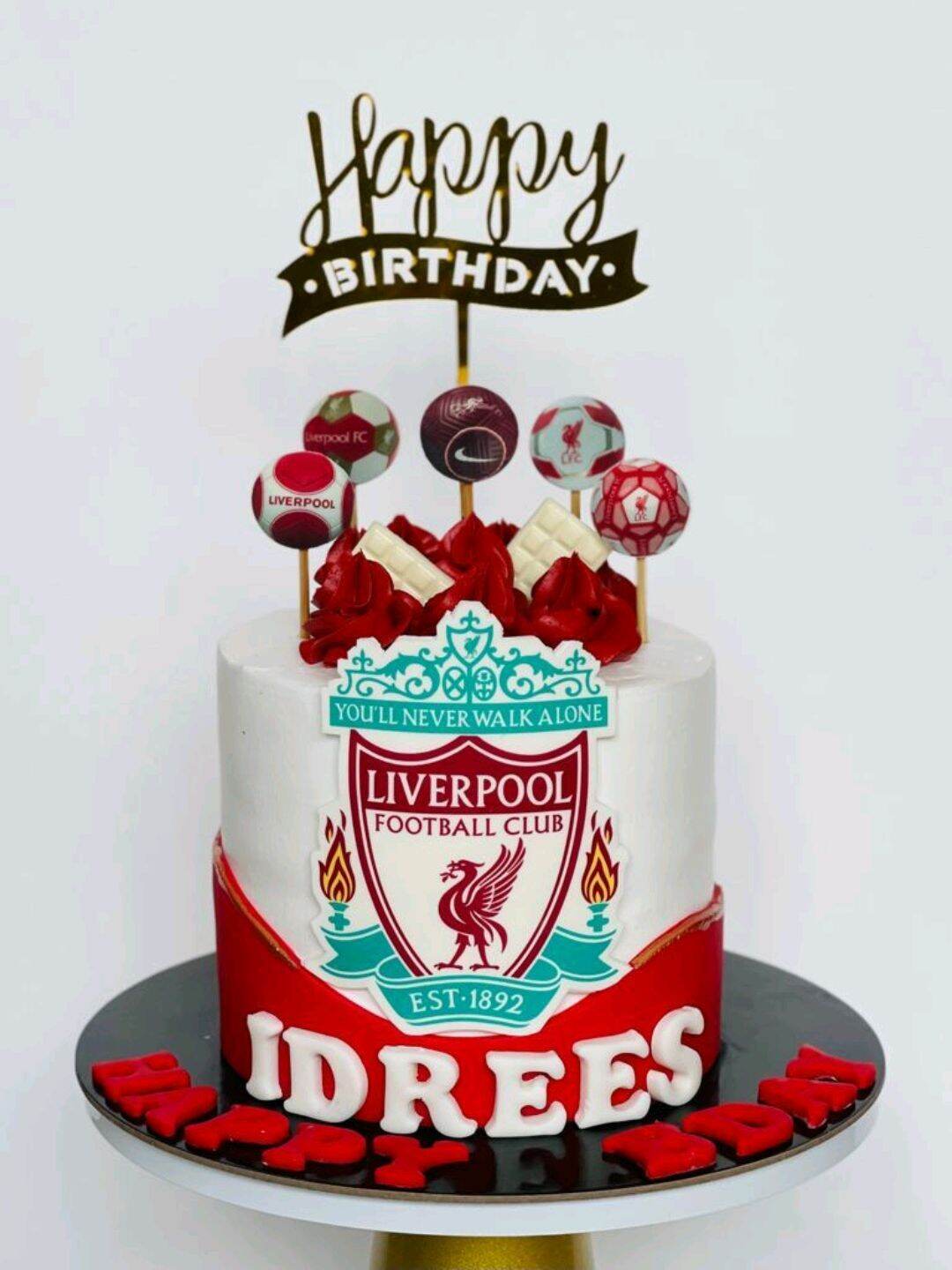 Liverpool theme drip cake | Soccer birthday cakes, Celebration cakes, Drip  cakes