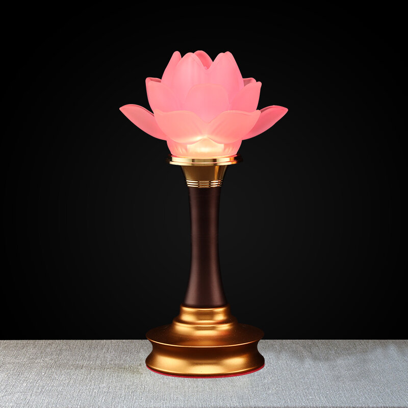 Lotus Lamp Long Burning LED Light for Living Room Pink Flower Artificial Crystal Lotus Flower Lamp Buddhist Altar Decoration