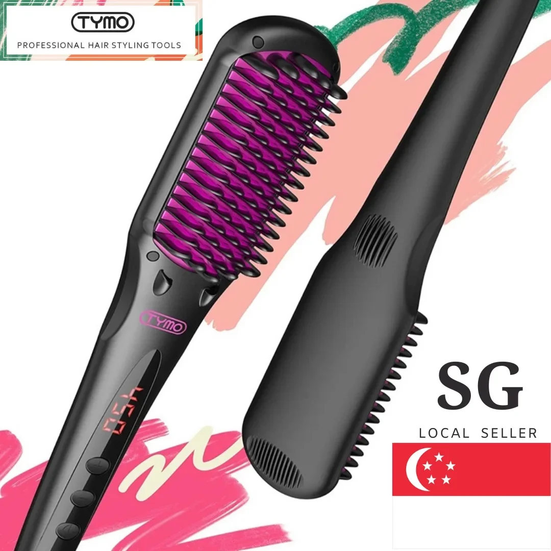 TYMO iONIC Hair Straightener Brush - Enhanced Ionic Straightening Brush with 16 Heat Levels for Frizz-Free Silky Hair, Anti-Scald & Auto-Off Safe & Easy to Use, Straightening Comb for Salon at Home Support Singapore Seller